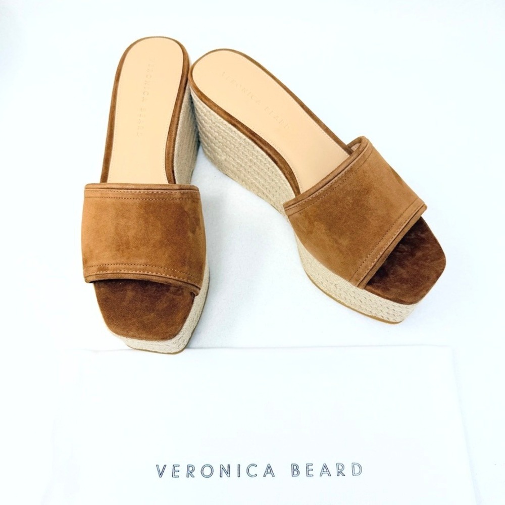 Veronica Beard Brown Suede Gable Espadrille Platform Wedge Sandal-Size 9